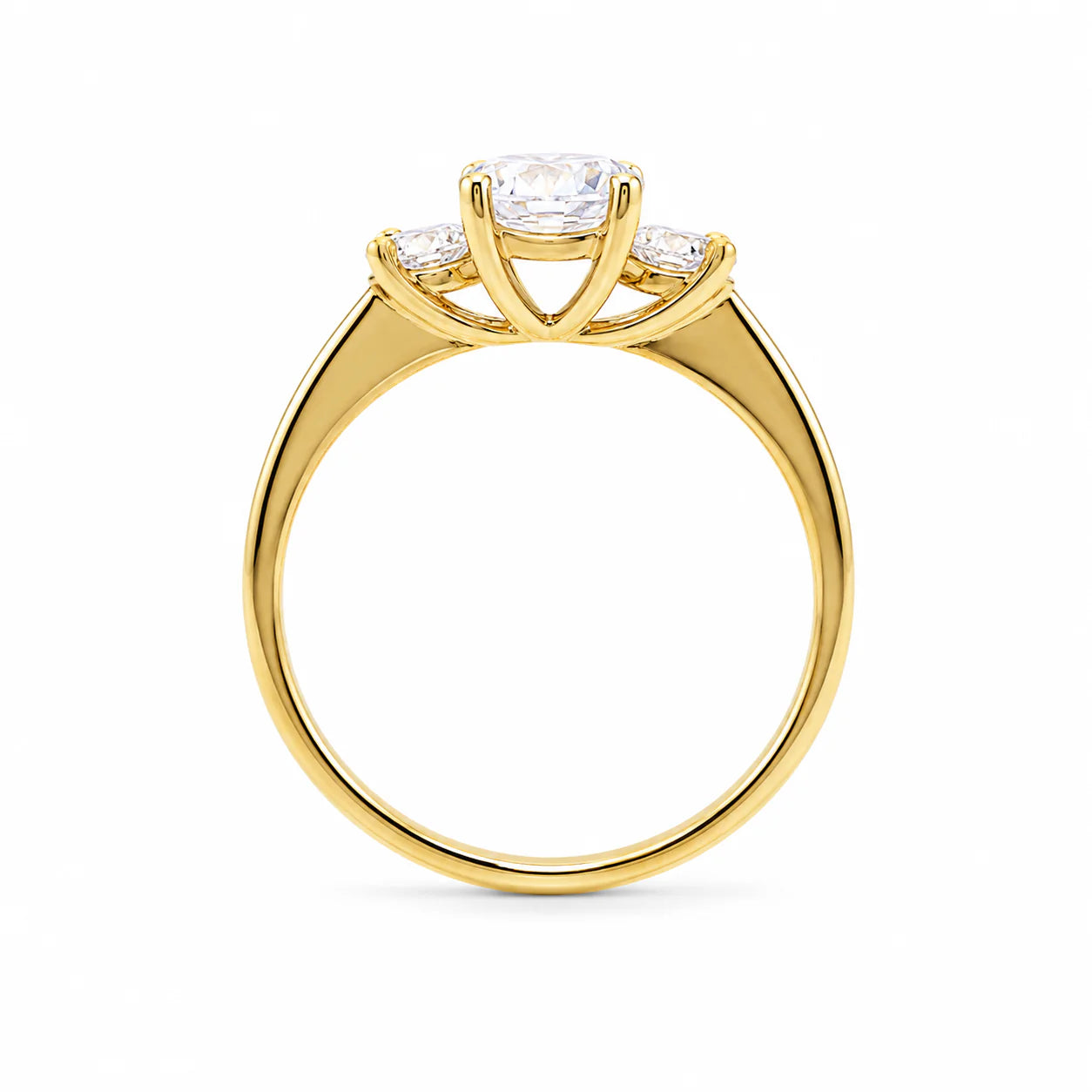 Gold ring with a diamond on a white background