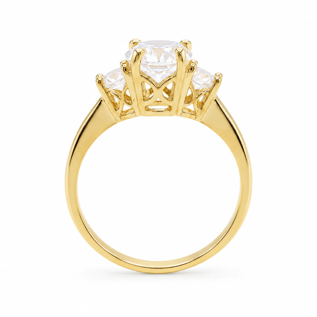 Gold ring with a diamond on a white background