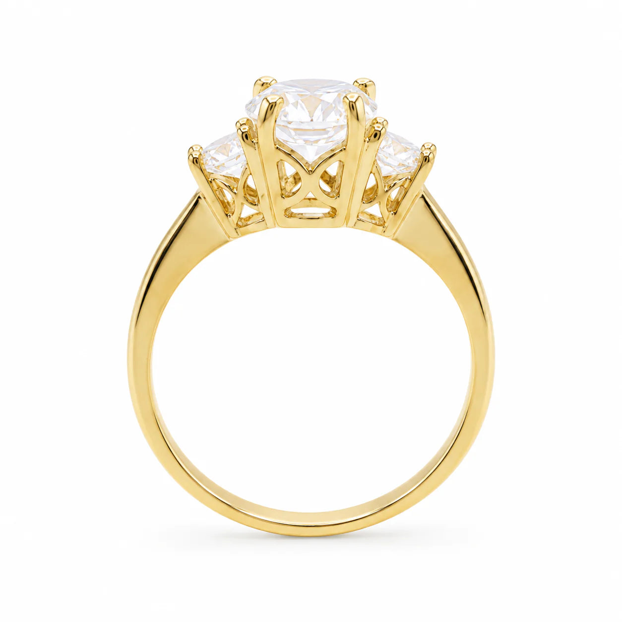 Gold ring with a diamond on a white background