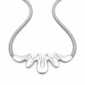 Silver necklace with a wavy pendant on a white background