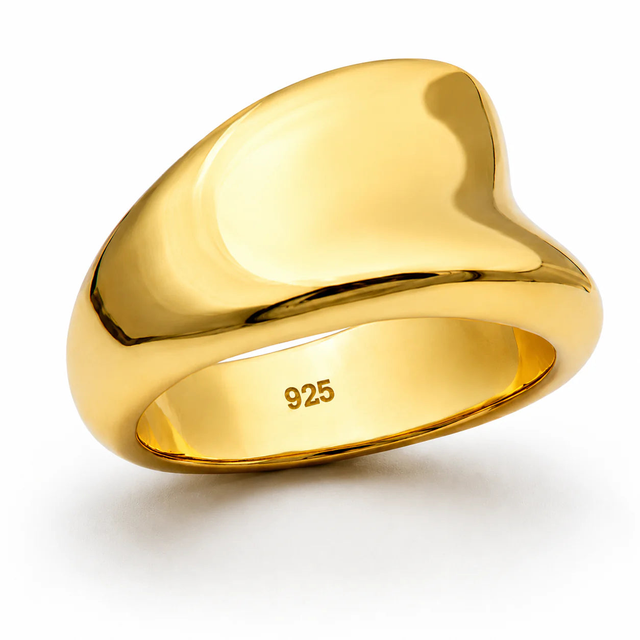 Gold ring with '925' stamp on a white background