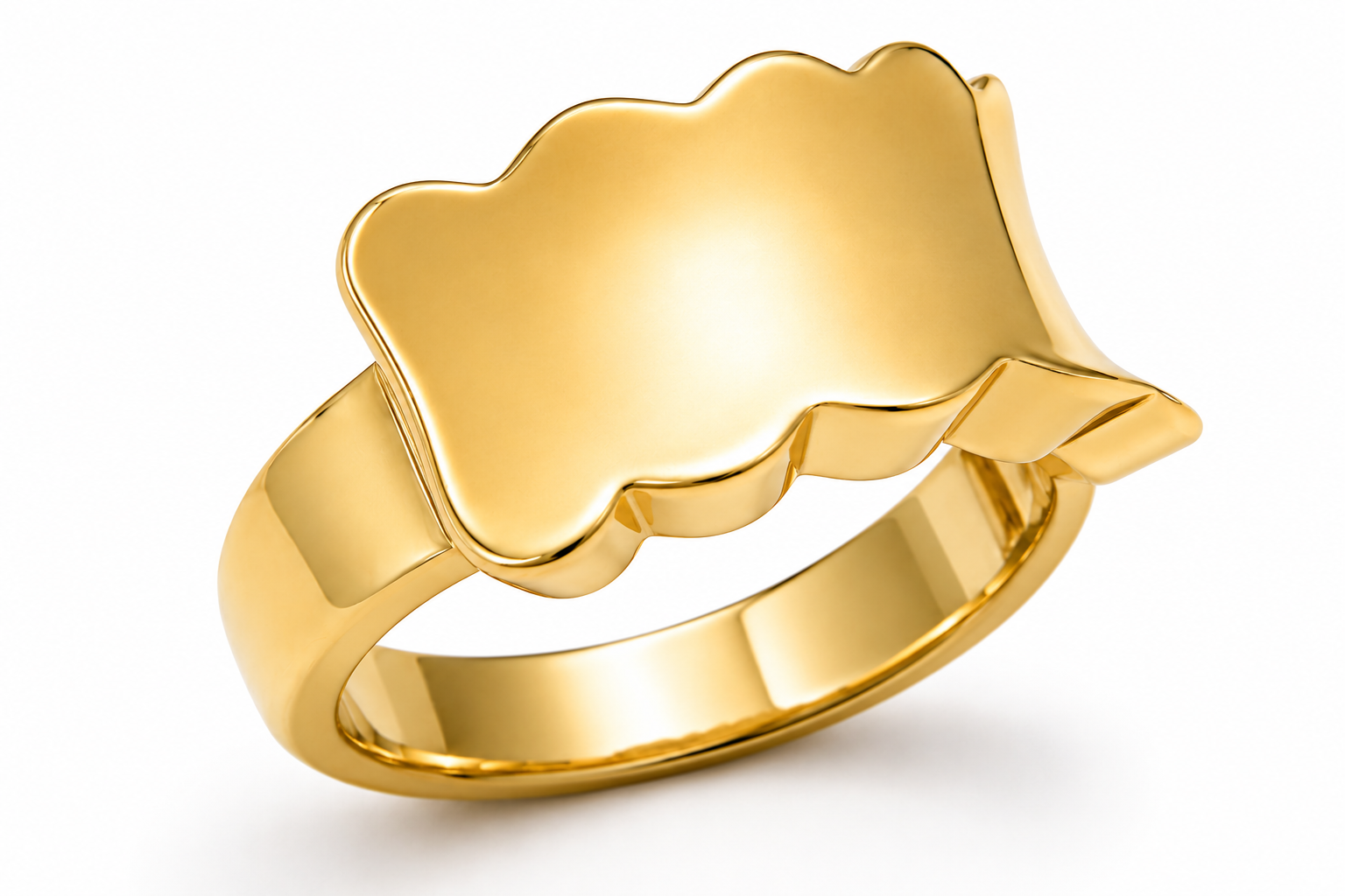 Gold ring with a unique design on a white background