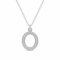 Silver necklace with an oval pendant on a white background