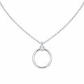 Silver necklace with a circular pendant on a white background