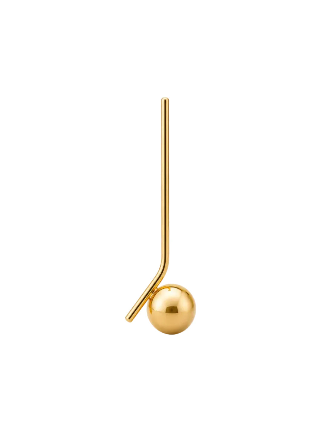 Gold earring with a spherical design on a white background