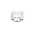 Silver ring with scalloped edge design on a white background
