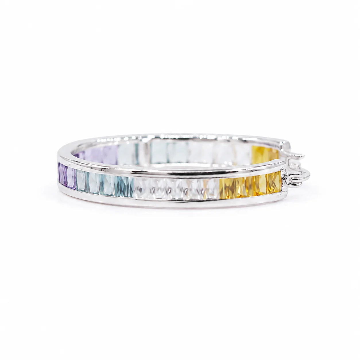 Stack of colorful gemstone earing on a white background