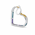 Heart-shaped earring with multicolored gemstones on a white background