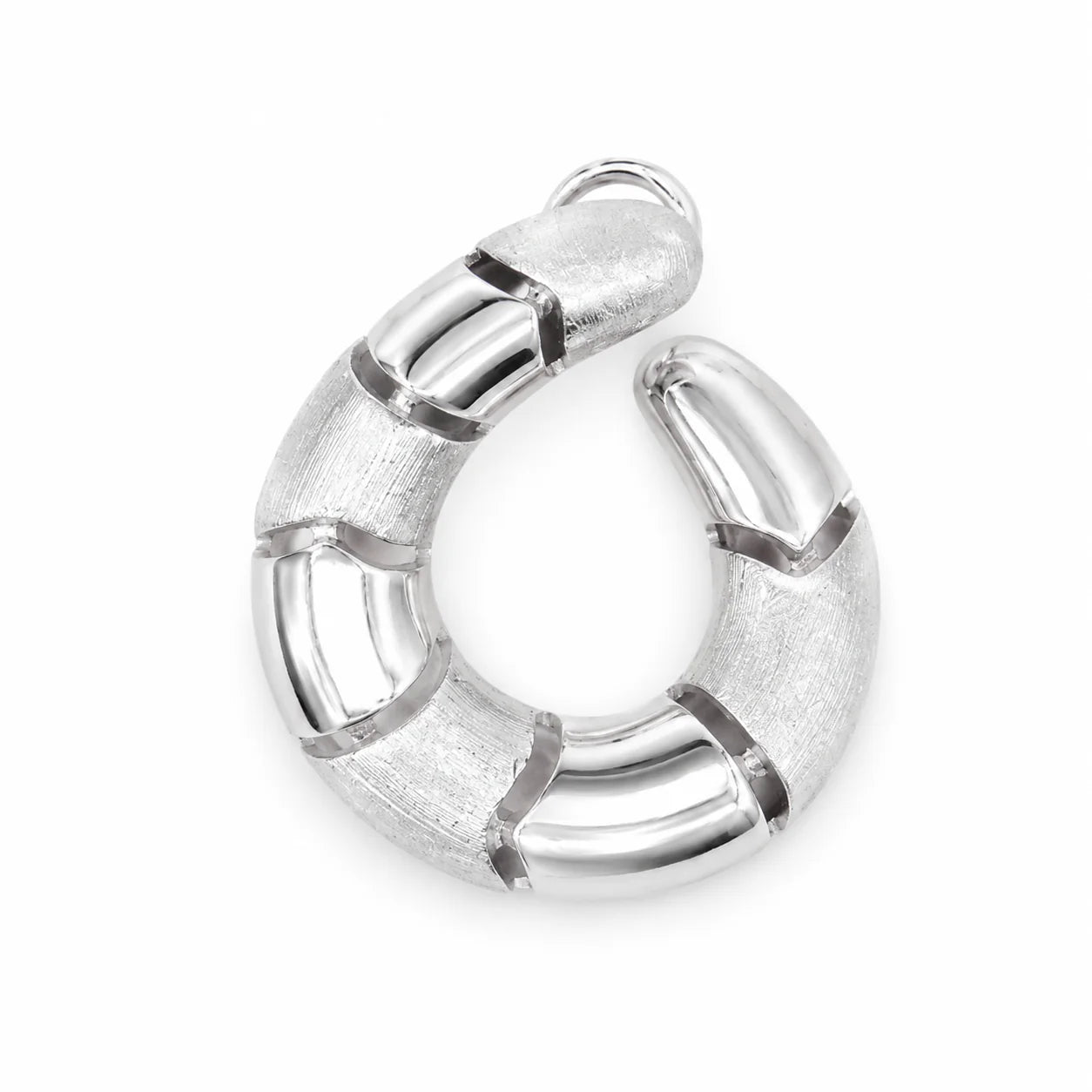Silver horseshoe-shaped earring on a white background