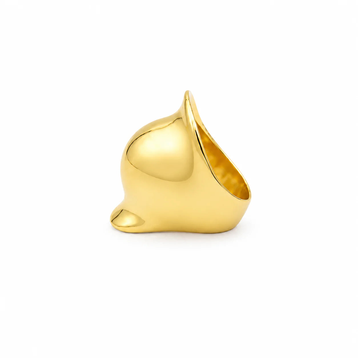 Gold ring with a unique design on a white background