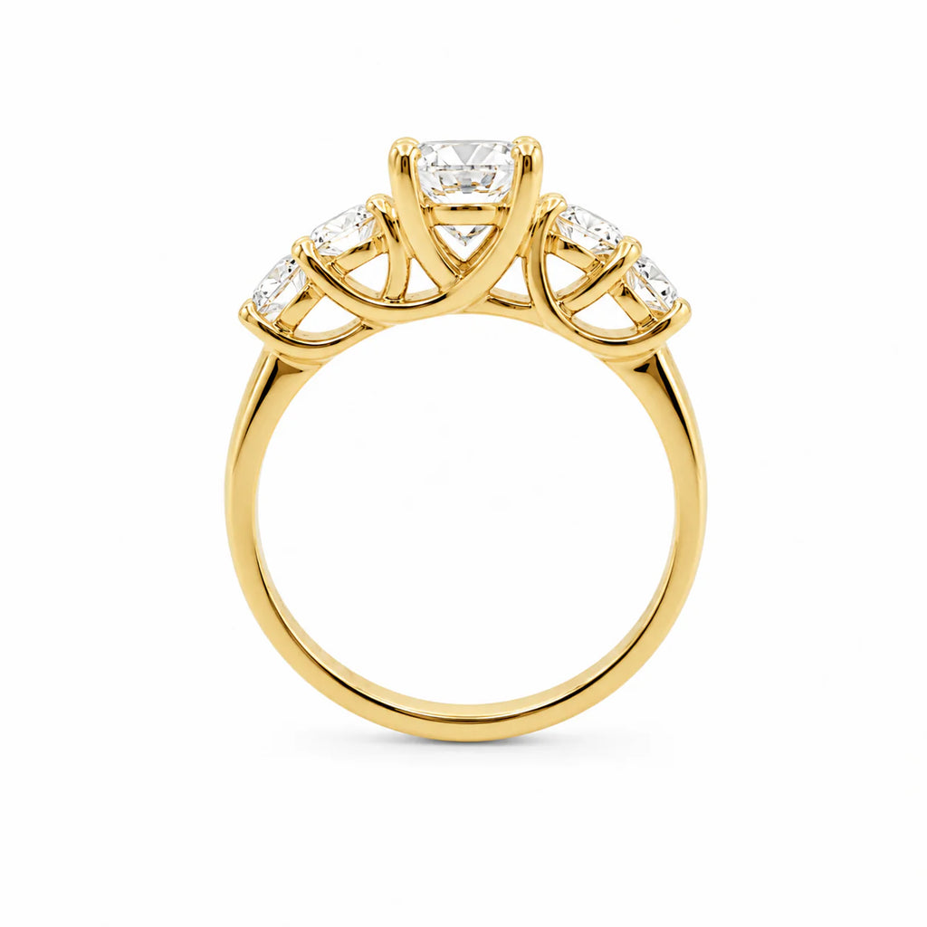 Gold ring with a diamond on a white background