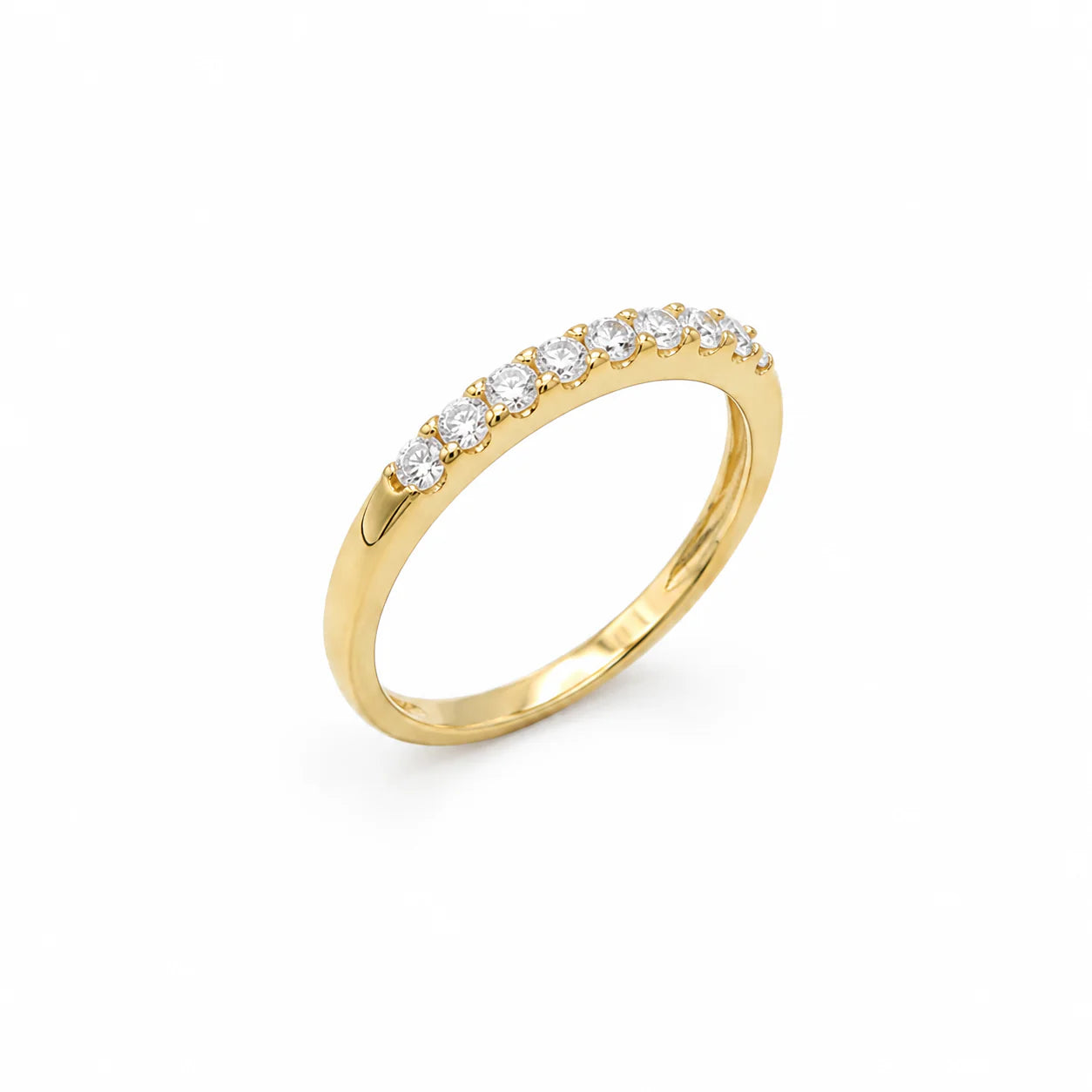 Gold ring with small diamonds on a white background